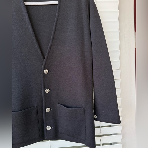 St. Croix 100% Zephyr Wool Knit Sweater Blazer Cardigan Silver Hardware Size S - Picture 3 of 8